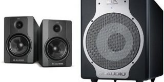 M-Audio BX5 D2 Aktiver Bi-Amping Studiomonitore und PC-Lautsprecher (70-Watt, 1 Paar) + M-Audio BX Subwoofer (Hochwertiger 10 Zo