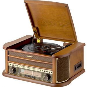 Roadstar HIF-1899 Retro Stereo-Anlage mit Plattenspieler, Kassette, CD-Player und Radio (UKW - MW, CD - MP3, USB, beleuchtetes L