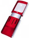 Wedo 2717502 Lupe eckig (mit LED Beleuchtung inklusiv Batterien, transluzent) rot