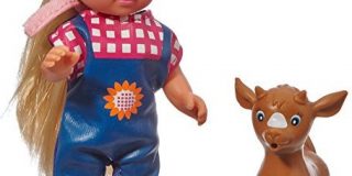 Simba 105737108 - Evi Love Puppe mit Latzhose und Farm Tier, 2-sort.