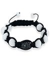 Shamballa Unisex Schwarze  Kordel Wei&szlig,er  Agat u. Schwarze Kristallkugeln verstellbares Armband 19cm