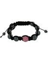 Schwarzes Shamballa Kordel  H&auml,matit m. Rosa Krisstallkugeln  verstellbares Armband 19cm