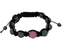 Schwarzes Shamballa Kordel  H&auml,matit m. Rosa Krisstallkugeln  verstellbares Armband 19cm