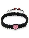 Shamballa Unisex Schwarze  Kordel Rosa Krisstalle u. Korallenkugeln verstellbares Armband 19cm