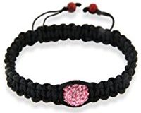 Shamballa Unisex Schwarze  Kordel Rosa Krisstalle u. Korallenkugeln verstellbares Armband 19cm