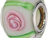 Pasionista Unisex-Glasbeads wei&szlig, mit rosa und gr&uuml,n 925 Sterling Silber 607368