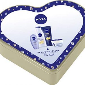 NIVEA Herz Geschenkset fü,r Frauen, Pflegeset mit Creme Ö,lperlen Pflegedusche, Sensual Pflegelotion, NIVEA Care Creme &