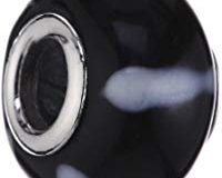 Pasionista Unisex-Glasbeads schwarz mit wei&szlig,en Streifen 925 Sterling Silber 607221