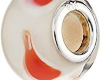 Pasionista Unisex-Glasbeads wei&szlig, mit caramel-rot 925 Sterling Silber 607436