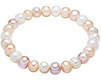 Valero Pearls Damen-Armband elastisch Hochwertige S&uuml,&szlig,wasser-Zuchtperlen in ca. 8 mm Barock wei&szlig,-apricot-flieder