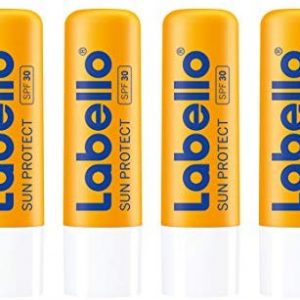 Labello Sun Protect im 4er Pack (4 x 4,8 g), wasserfester Lippenpflegestift mit Sonnenschutz (LSF 30), Lippenpflege ohne Mineral