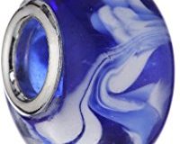 Pasionista Unisex-Glasbeads blau mit blau- wei&szlig,em Muster 925 Sterling Silber 607269