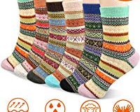 Emooqi Warme Socken, 6 Paare Mode Wolle Socken Komfort Atmungsaktive Warm Winter Damen Socken Bunte Gemusterte Stricksocken Wint